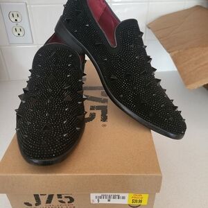 JVS Black Studded Men's Loafers
